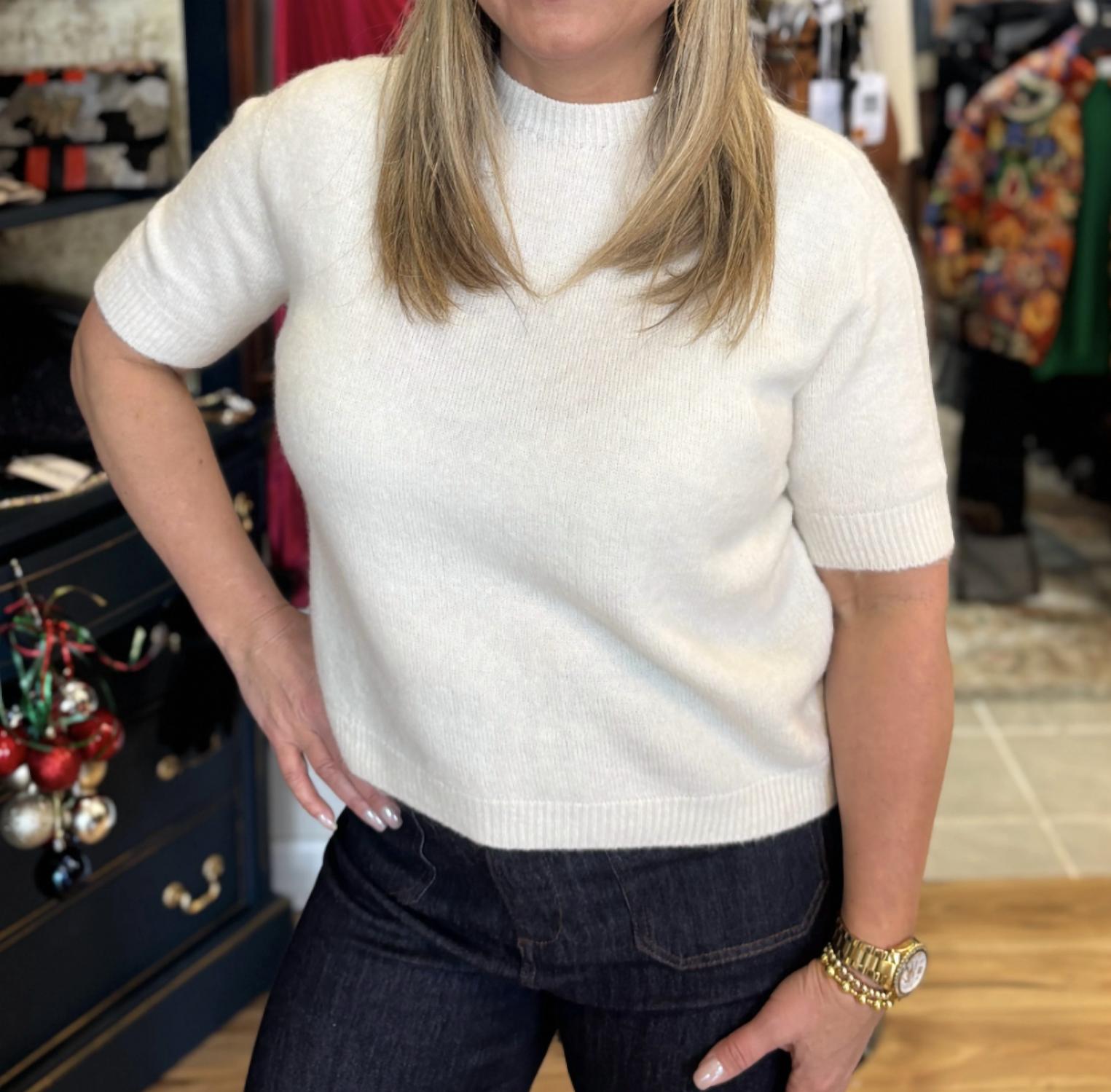 Yolly Felice Short Sleeve Sweater in white - women's sweater - detail view