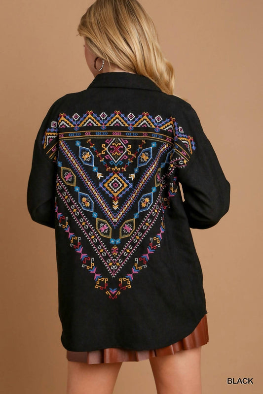Umgee - Corduroy Long Sleeve With Embroidery Detail Top
