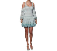 JONATHAN SIMKHAI Mixed Knit Lace Cold Shoulder Mini Dress in light blue combo - women's dress