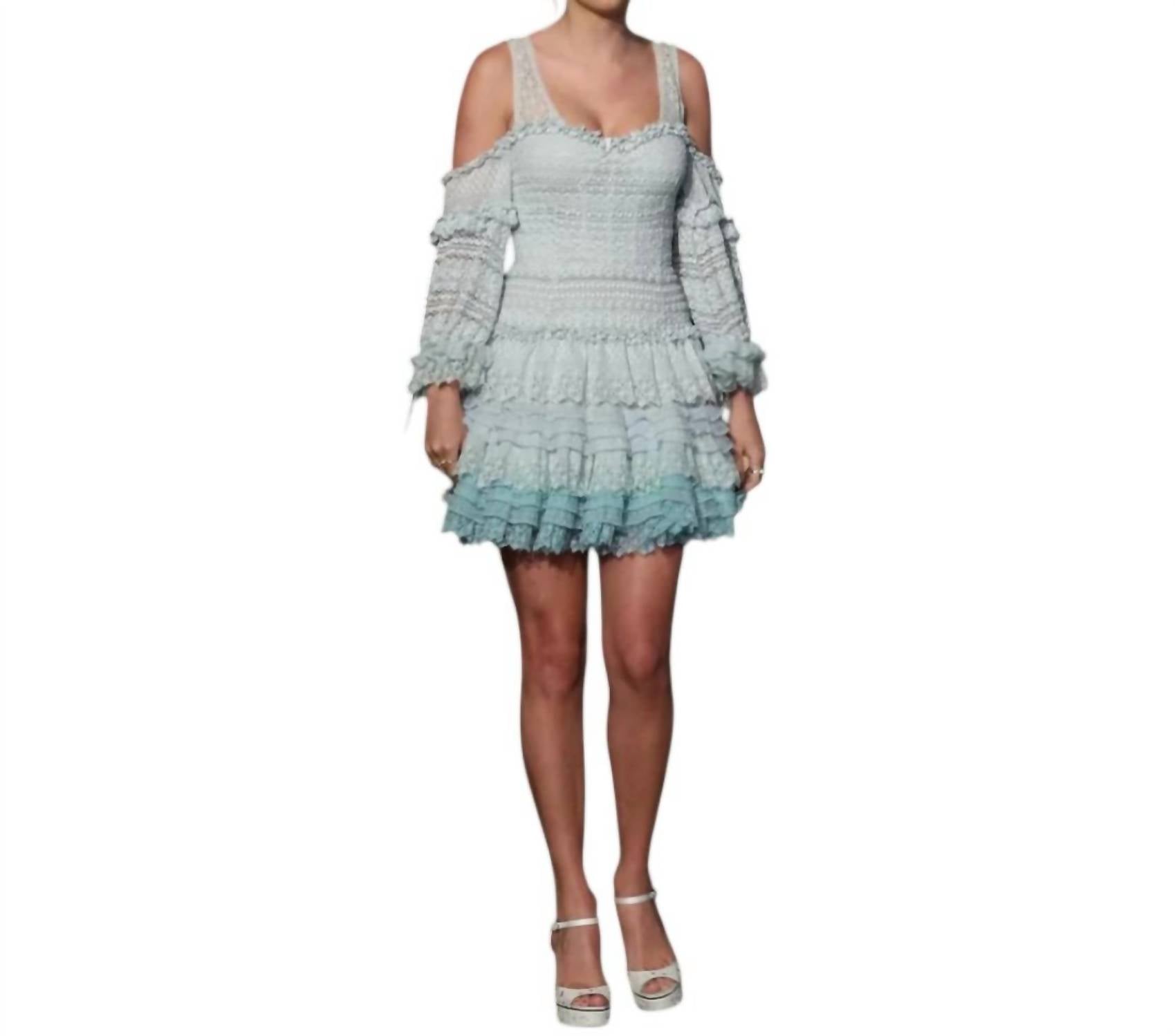 JONATHAN SIMKHAI Mixed Knit Lace Cold Shoulder Mini Dress in light blue combo - women's dress