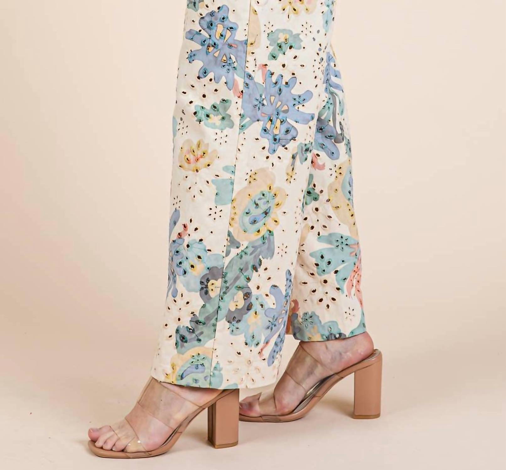 Geegee - Women's Floral Eyelet Lace Straight Leg Pants