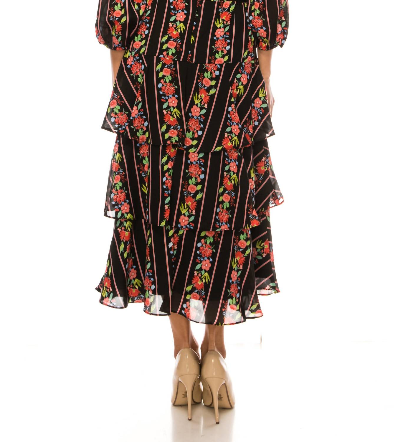 Maison Tara - Square Neck Tiered Skirt Midi Dress