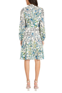 Maggy London - Long Sleeve Tie Neck Floral Dress