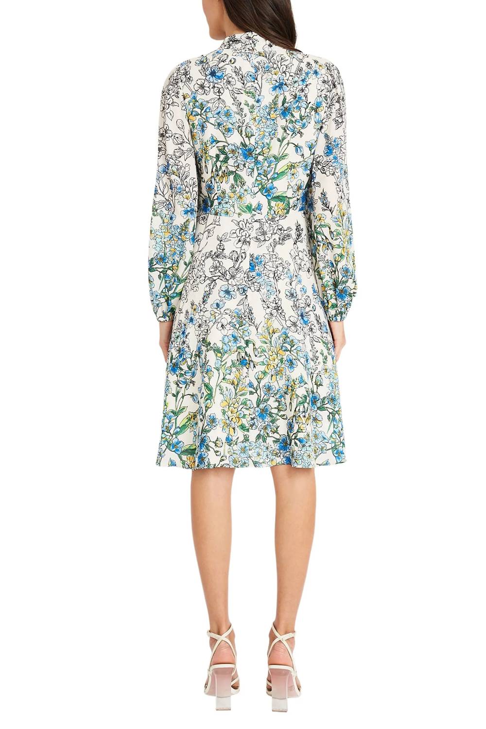 Maggy London - Long Sleeve Tie Neck Floral Dress