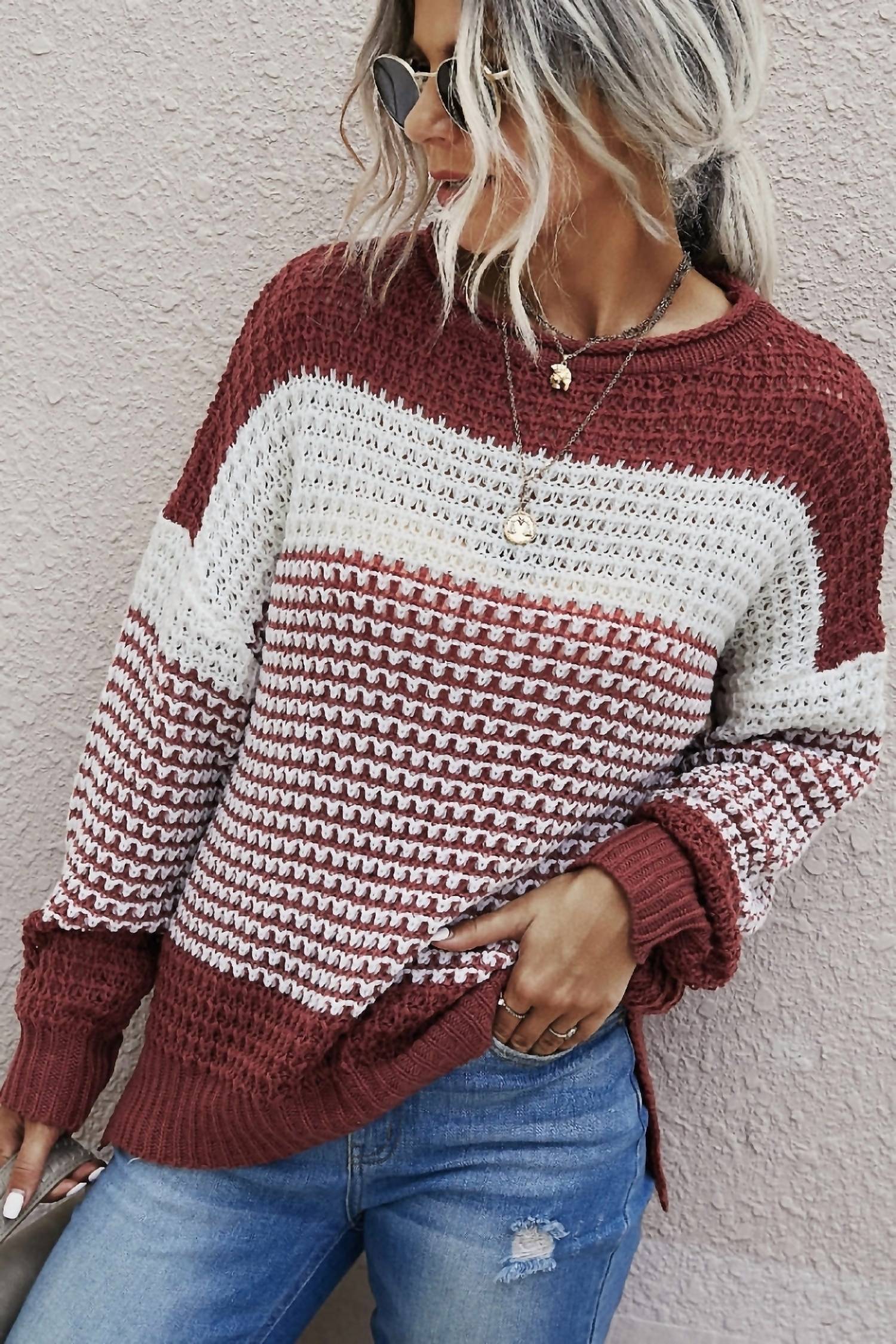 Supreme Fashion - Color Block Knit Long Sleeve Sweater