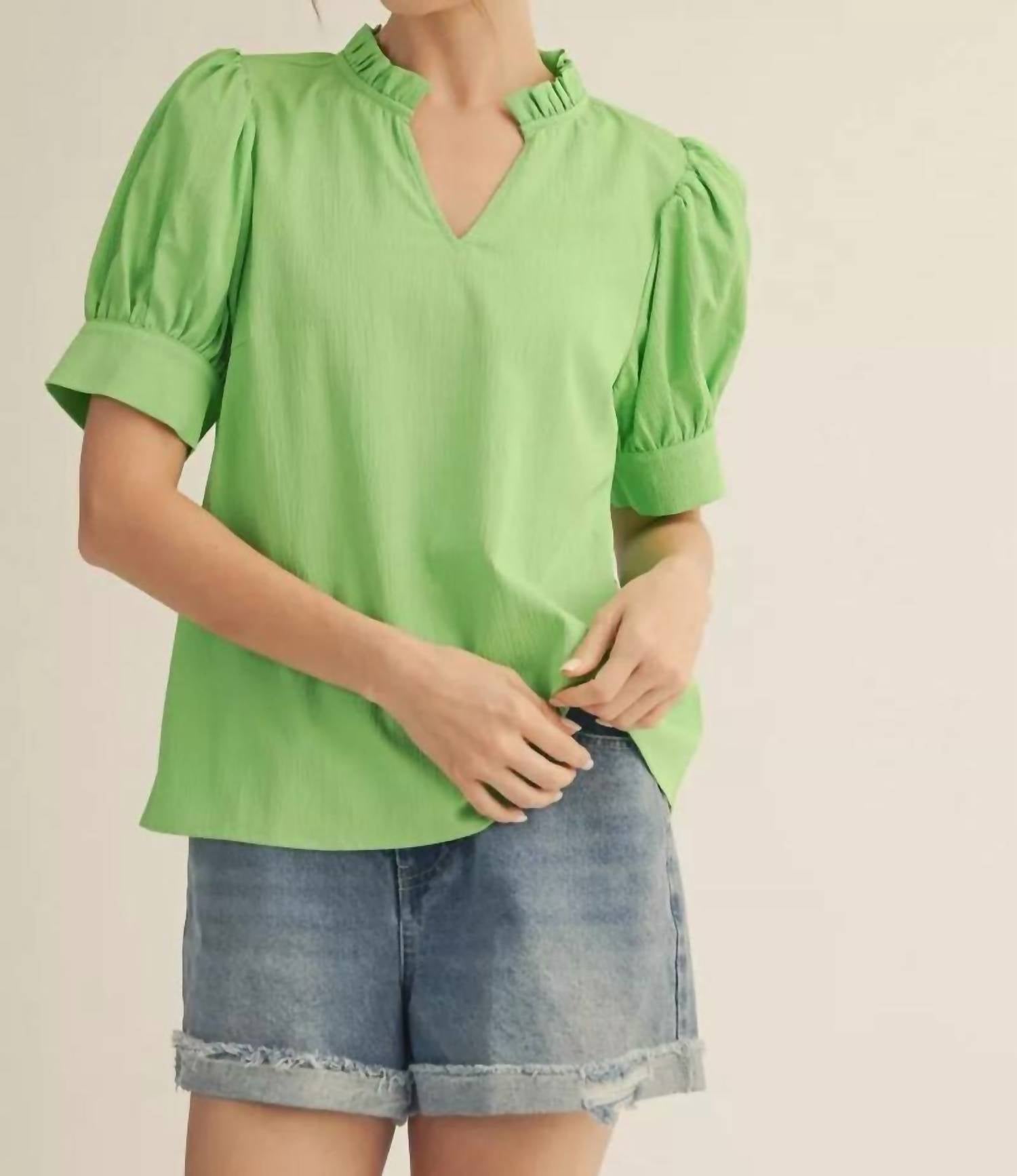Jodifl Butter Me Up Top in apple green - women's blouse - detail view