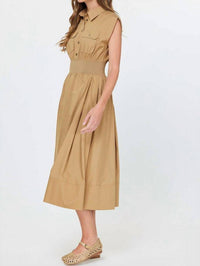 Current Air - Shirt Collar Cap Sleeved Midi Dress
