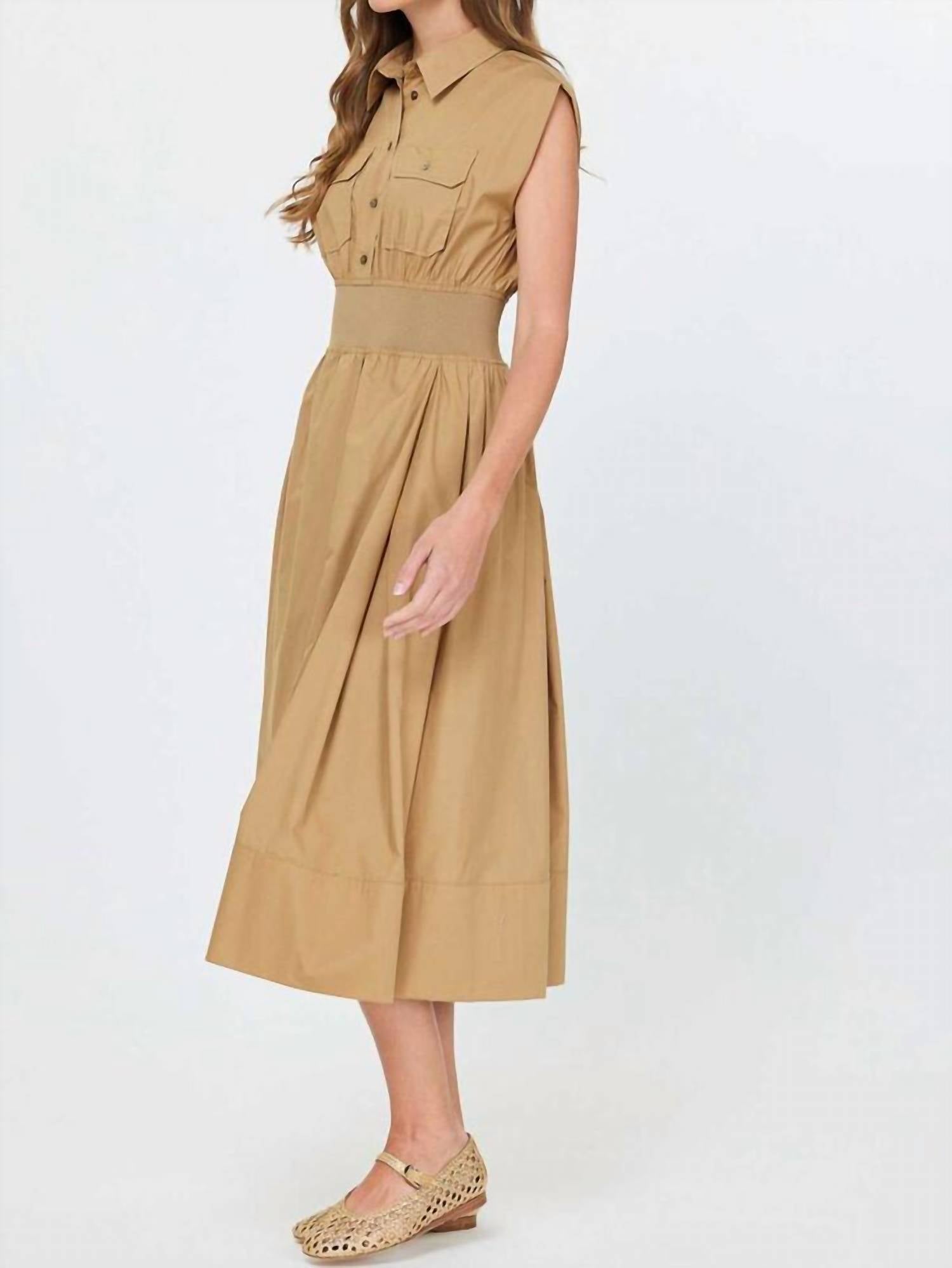 Current Air - Shirt Collar Cap Sleeved Midi Dress