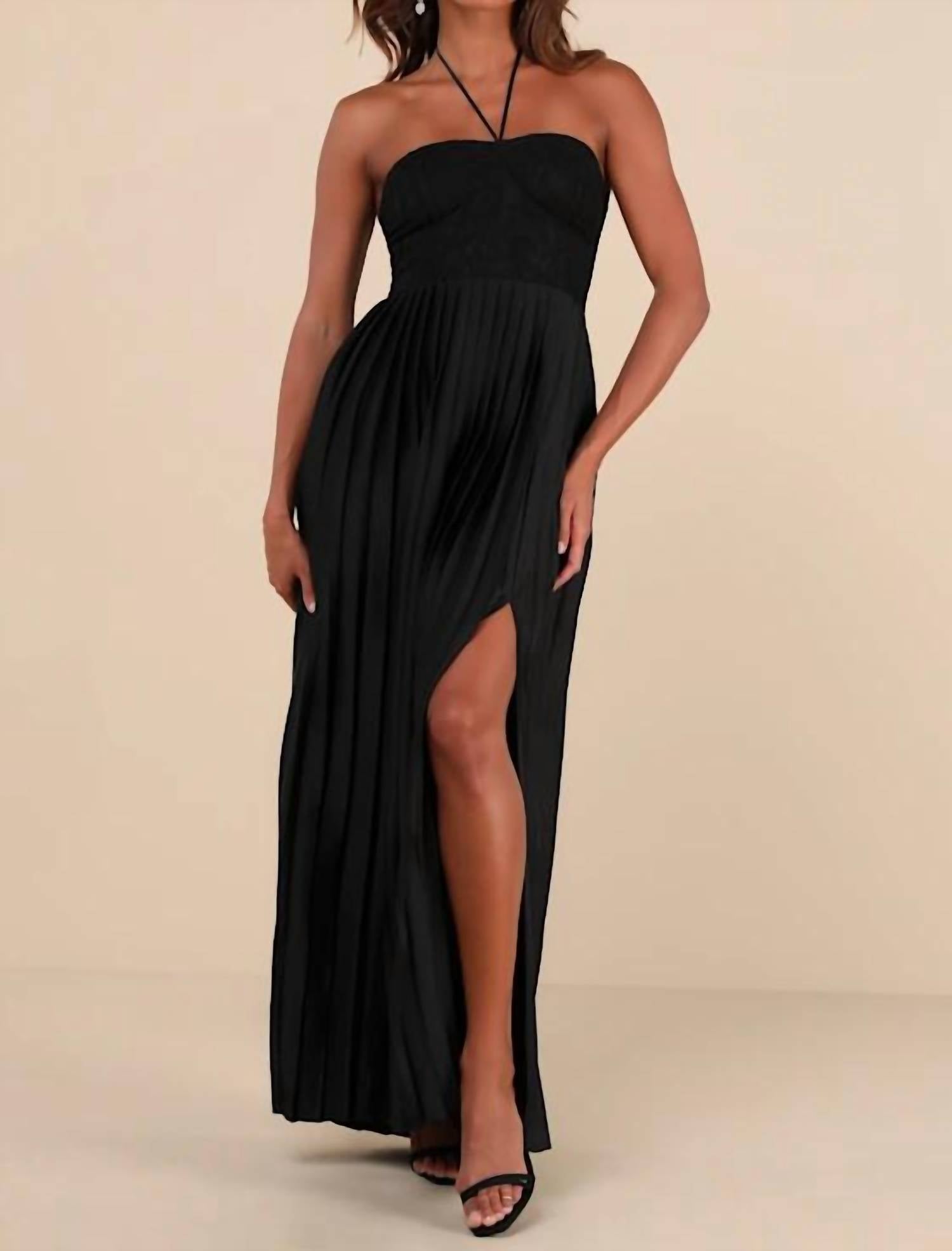 Lulus Certainly Poised Lace Halter Bustier Maxi Dress in black - women's dress
