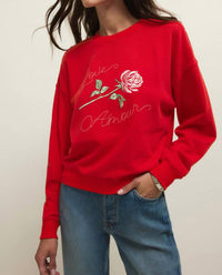Z Supply First Date Fleece Sweatshirt in kiss me red - women's top