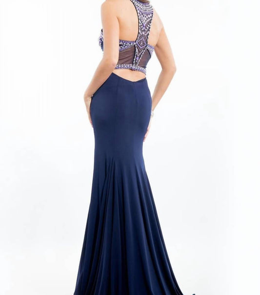 Rachel Allan - Halter Neck Beaded Jersey Prom Gown