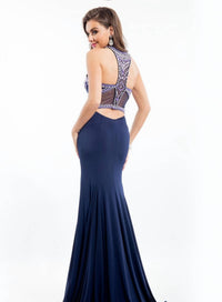 Rachel Allan - Halter Neck Beaded Jersey Prom Gown