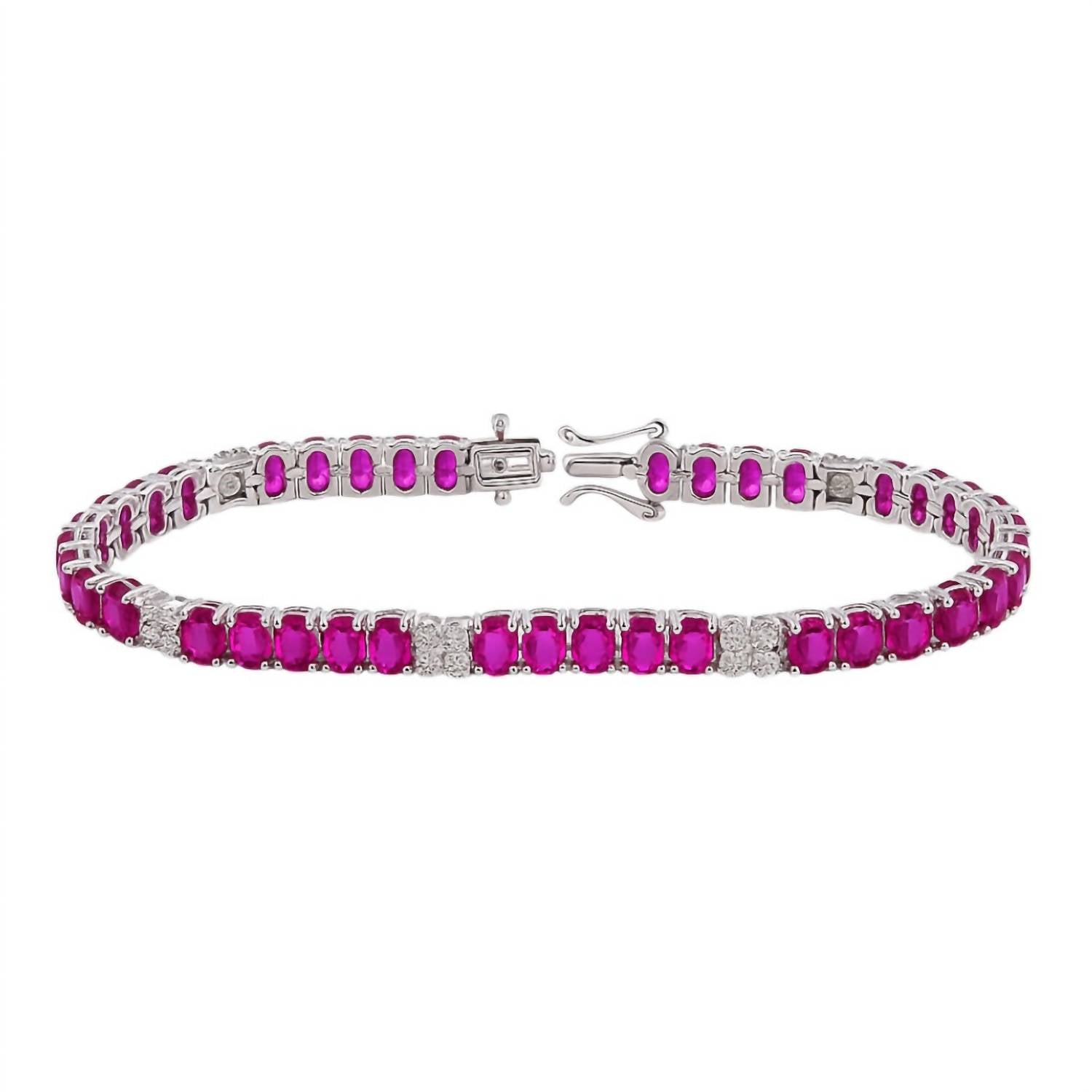 Allyanna Gifts Women's Oval Colored Cubic Zirconia Tennis Bracelet in pink - women's jewelry - detail view