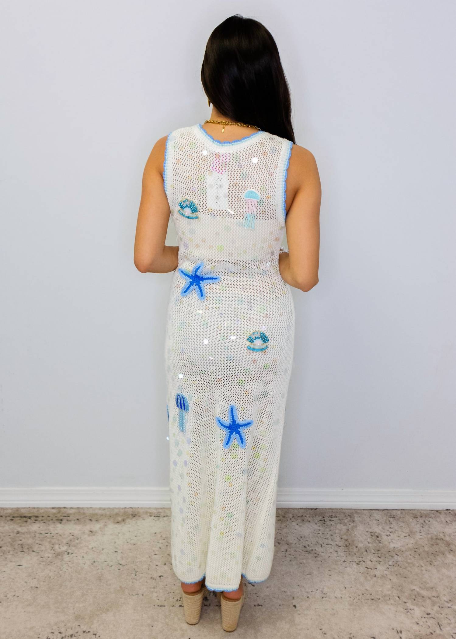 Queen Of Sparkles - Sea Icon Knit Pailette Tank Midi Dress