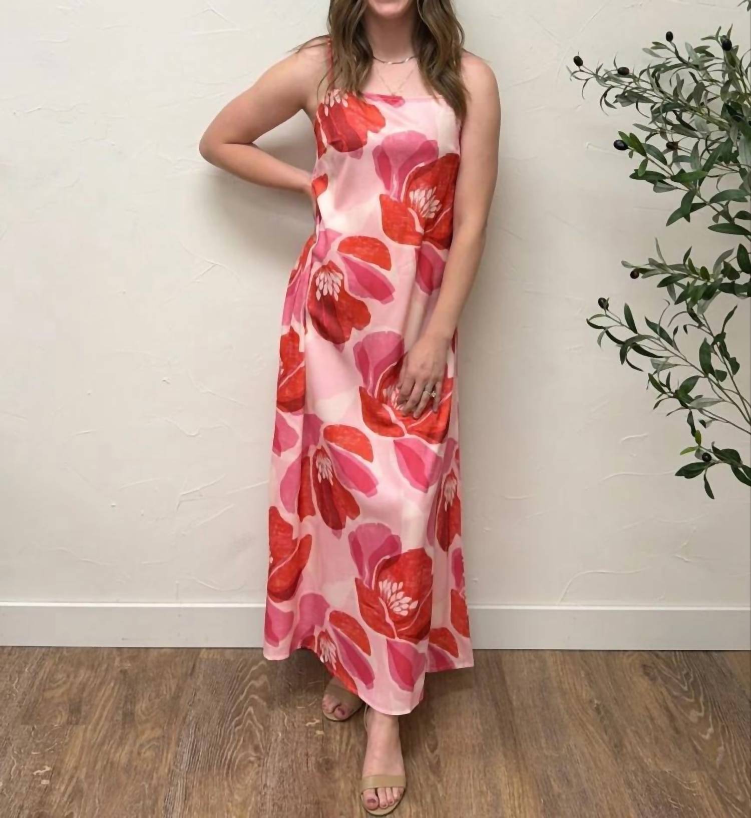 Shop Sevenday - Floral Print Strap Linen Maxi Dress