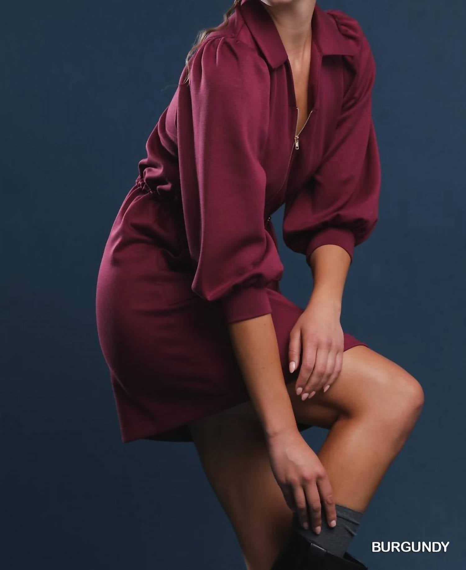 umgee Luxe Knit Zip Up Mini Dress in burgundy - women's dress - view 4