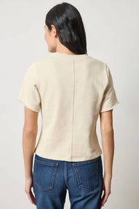 Lilla P Darted Elbow Sleeve Top in muslin - women's t-shirt - detail view