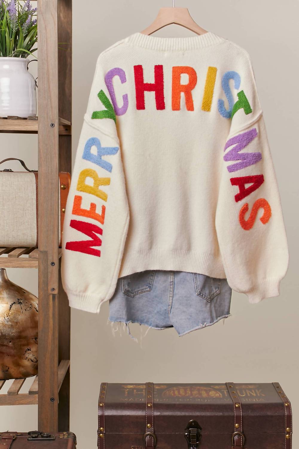 Mello - Christmas Lettering Patchwork V-neck Cardigan