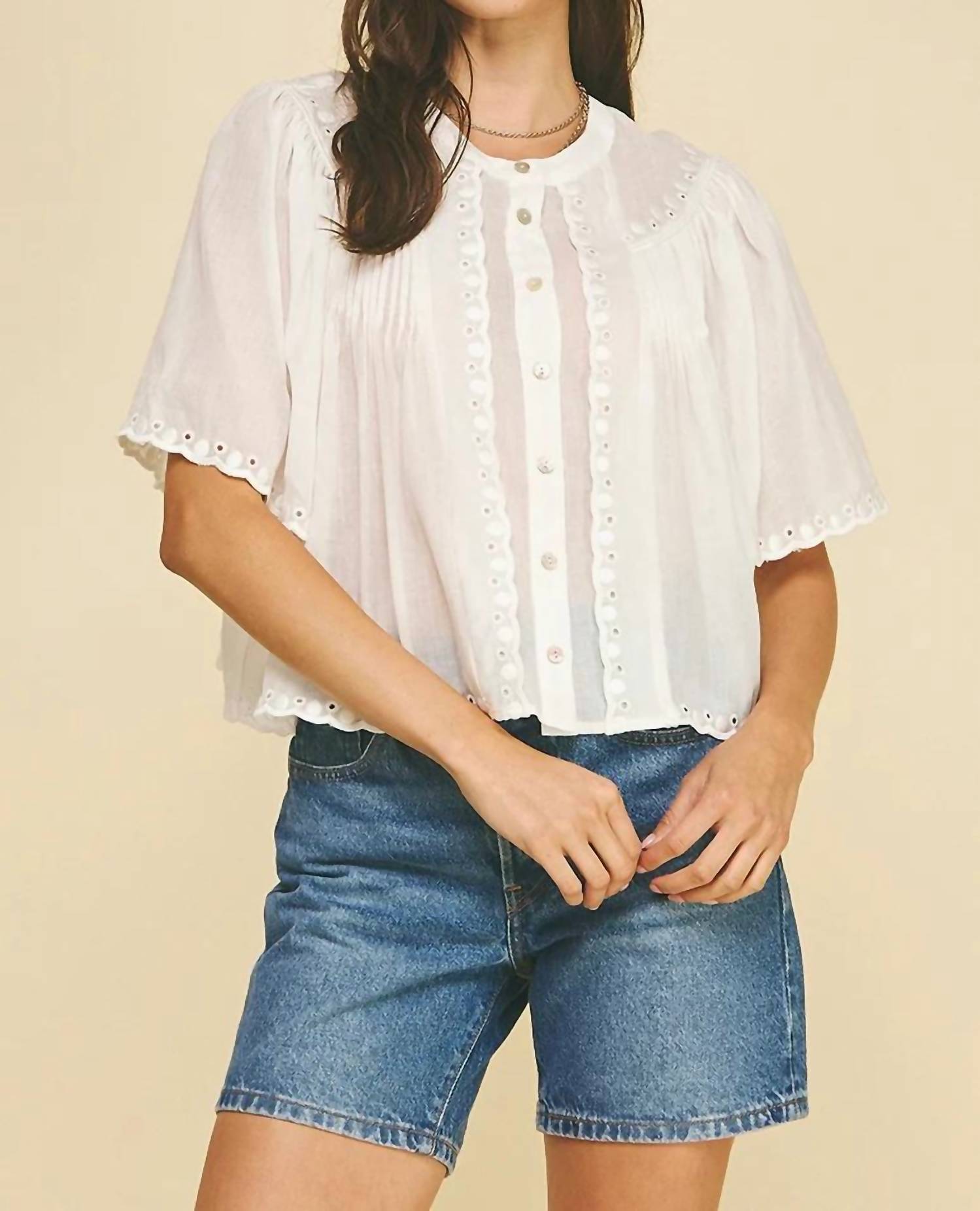Pinch - Eyelet Button Down Blouse