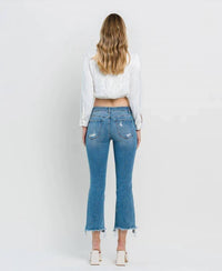 Flying Monkey - Bletilla Mid Rise Cropped Flare Denim Jeans