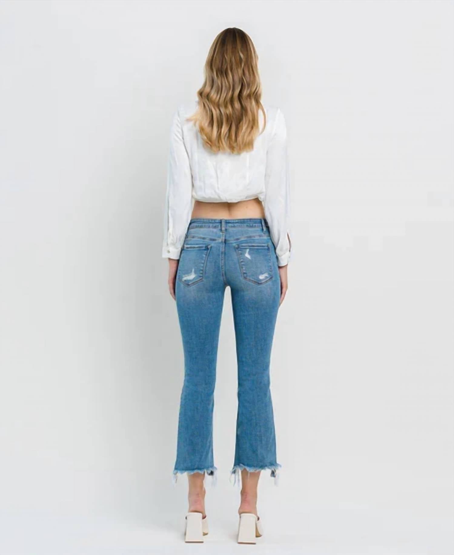 Flying Monkey - Bletilla Mid Rise Cropped Flare Denim Jeans