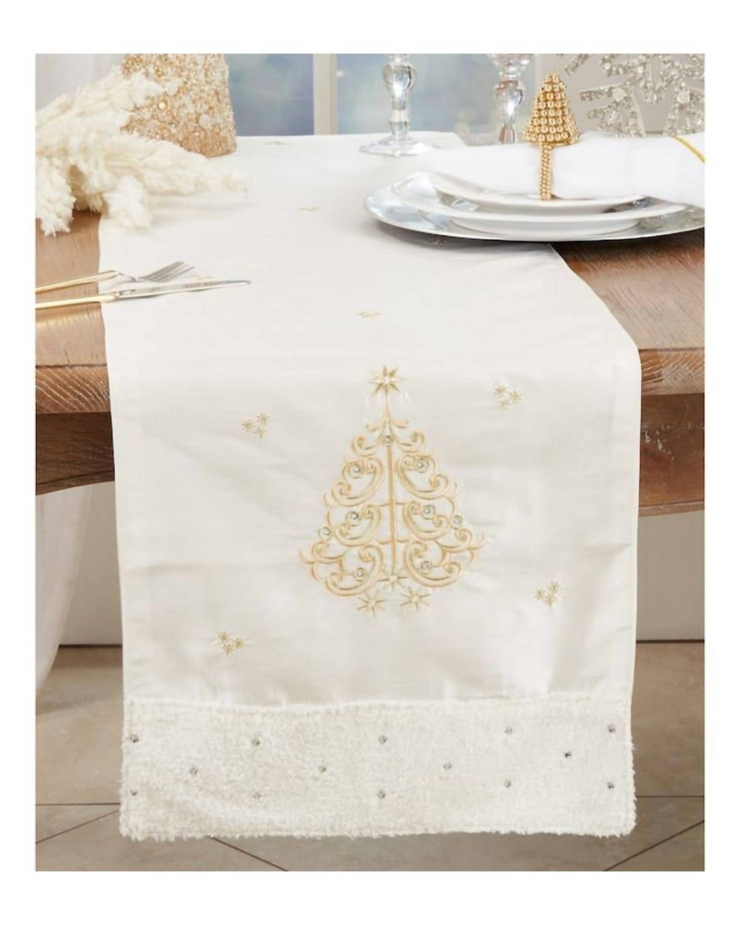Saro Lifestyle - Embroidered Christmas Tree Table Runner