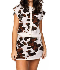 Queen Of Sparkles - Sequin Cow Print Button Up Vest
