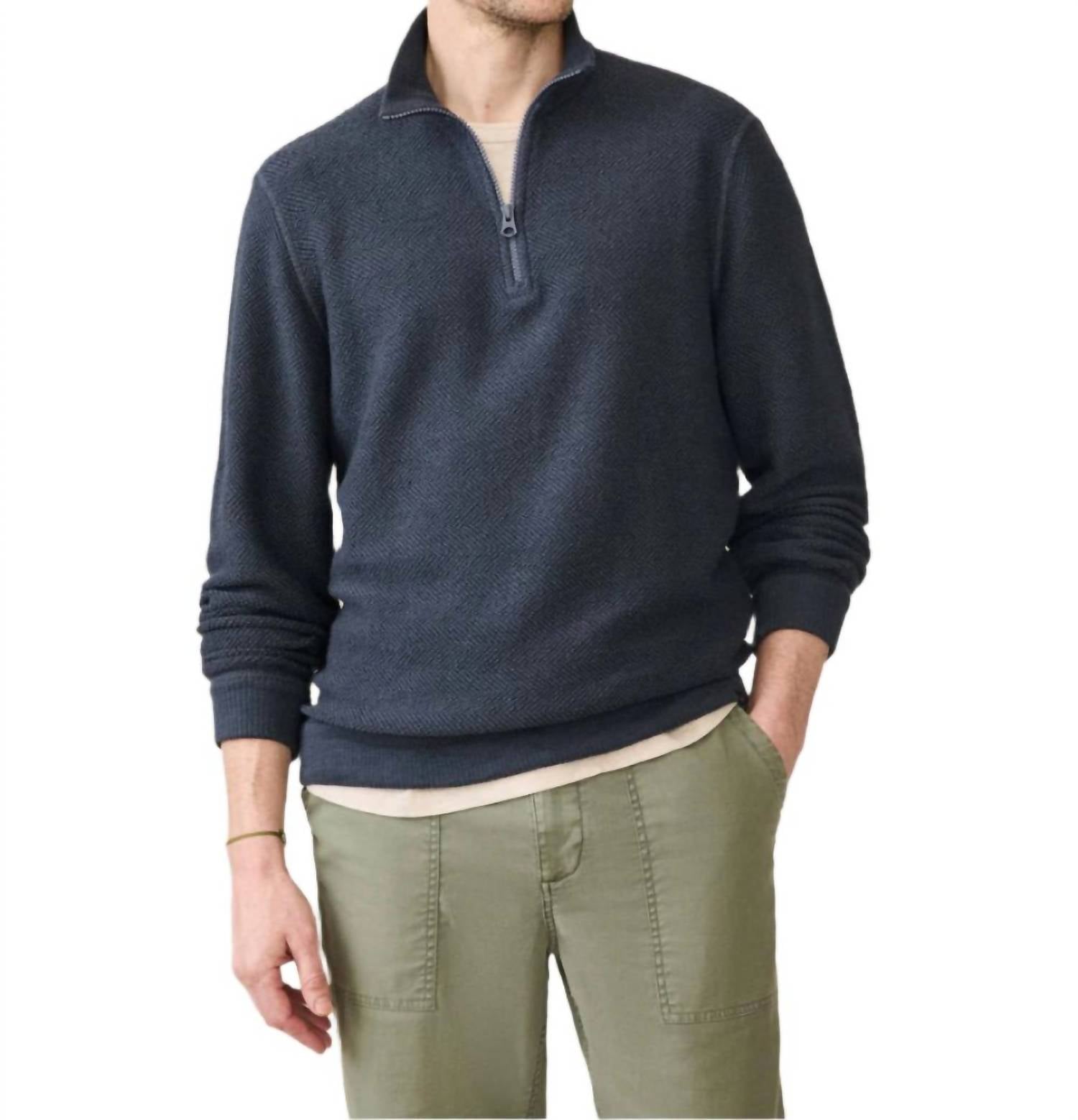 Faherty Whitewater 1/4 Zip Sweater in fjord - men's shirt