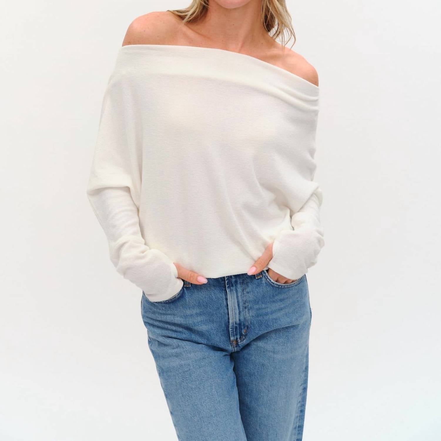 SIX/FIFTY The Anywhere Top in ivory - women's long sleeve top