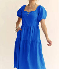 DAVI & DANI Textured Puff Sleeve Midi Dress in blue - women's dress - view 5