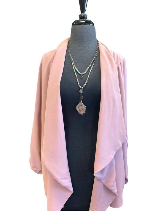 Perch - Women's 3/4 Rouched Sleeve Blazer - Plus