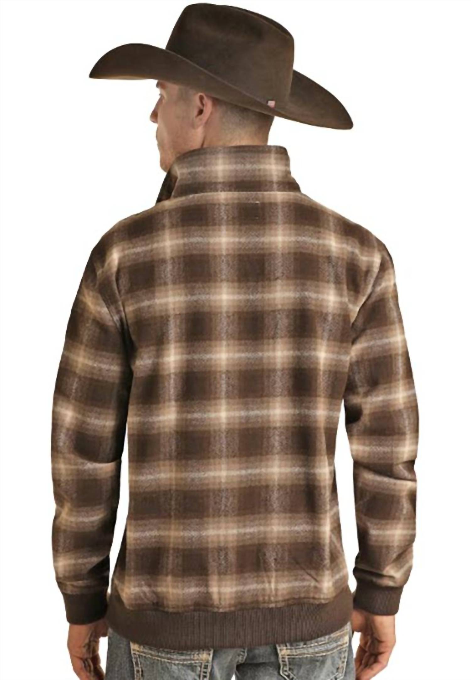 Rock & Roll Denim - Plaid Jacquard Henley Bomber Sweatshirt