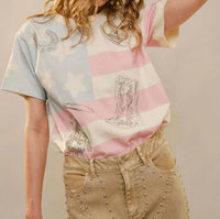Blue B - Western Flag Embroidery Crewneck Top