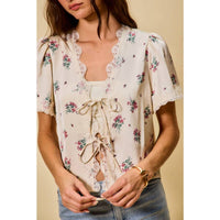 So Me - Rose Satin Tie Front Floral Blouse