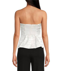 LUCY PARIS Amy Woven Strapless Peplum Top in champagne - women's blouse - detail view