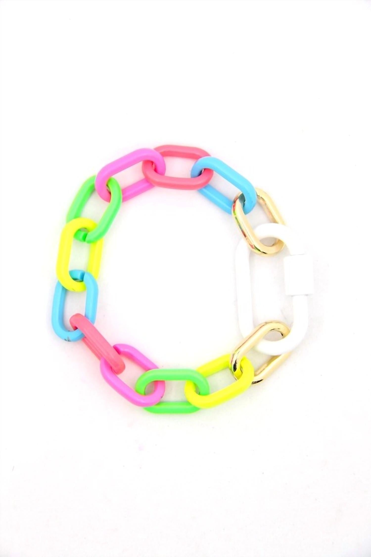 Woman Shops World - Women's Neon Rainbow Luxe Link Enamel Chain Bracelet