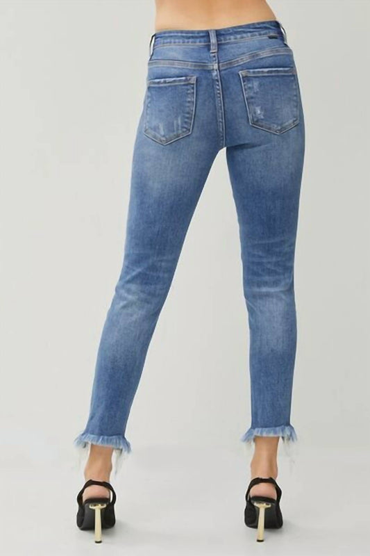 Risen - High Rise Distressed Frayed Hem Skinny Jeans