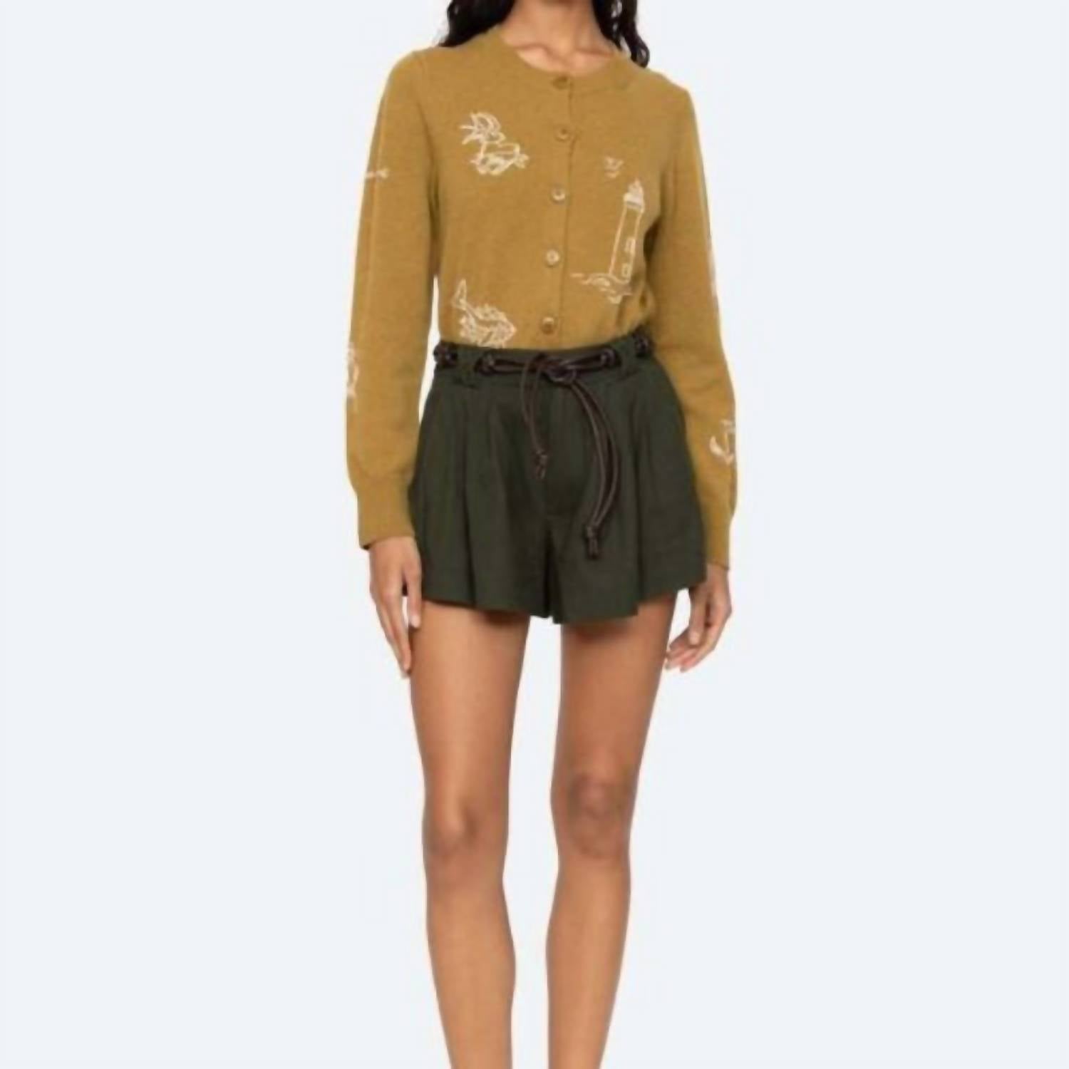 SEA Shai Belted Shorts in army green - women's shorts