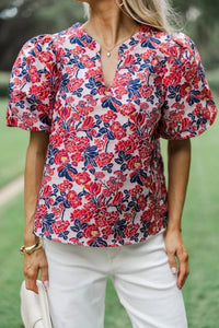Voy - Short Bubble Sleeve Floral Jacquard Top