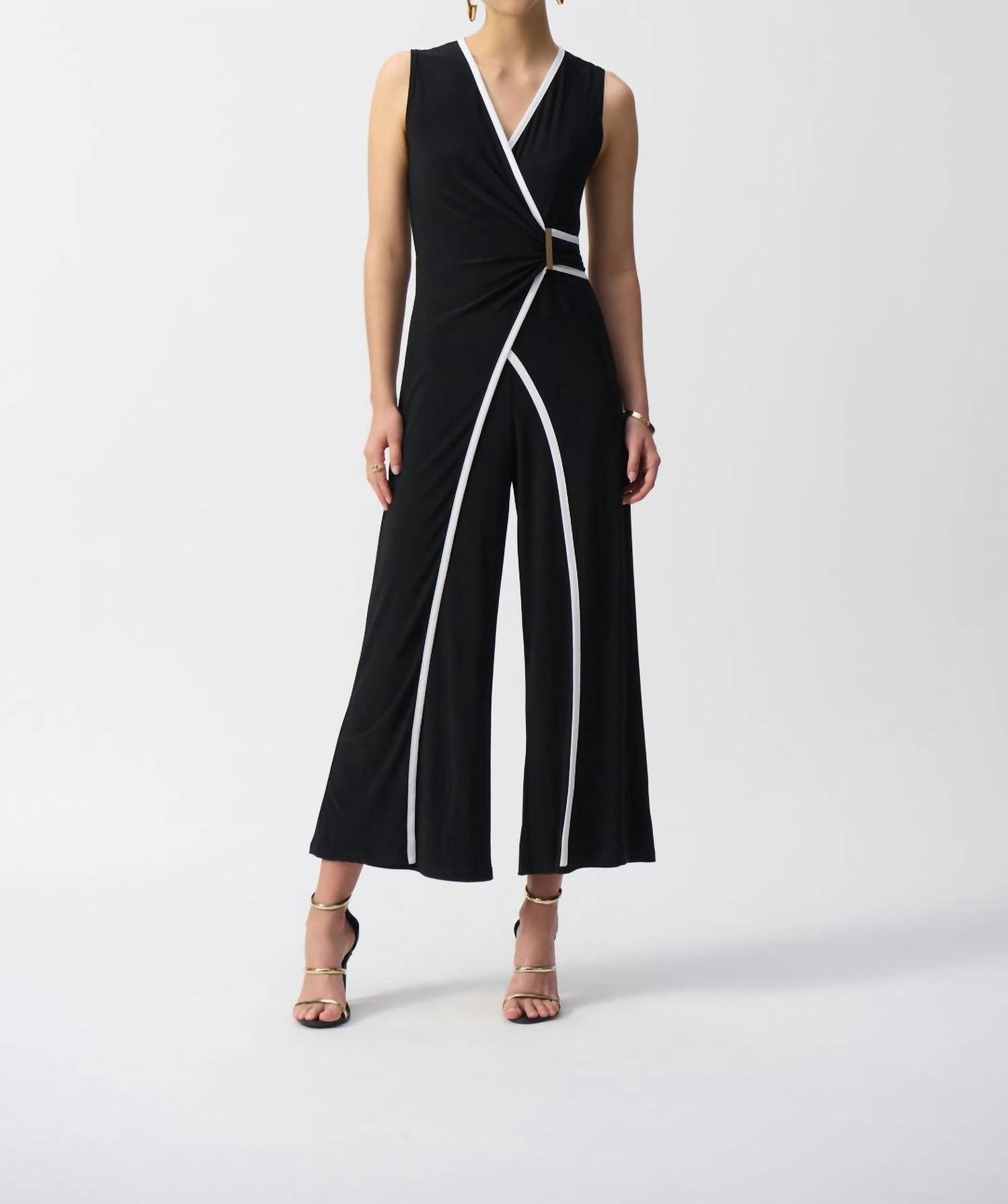 Joseph Ribkoff Sleeveless Culotte Jumpsuit in black vanilla - women's pants