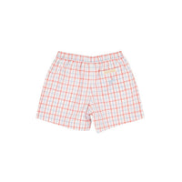 The Beaufort Bonnet Company Kid's Shelton Shorts in coral chandler check beale street blue - kids' shorts - alternate view