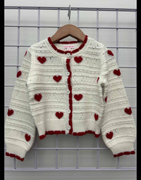 DESIGN HISTORY Girl's Heart Cardigan in white - kids' sweater - detail view