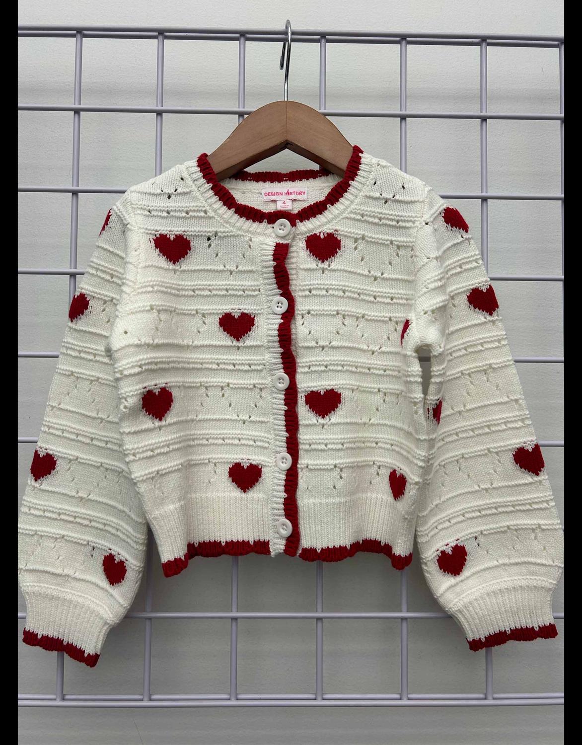 DESIGN HISTORY Girl's Heart Cardigan in white - kids' sweater - detail view