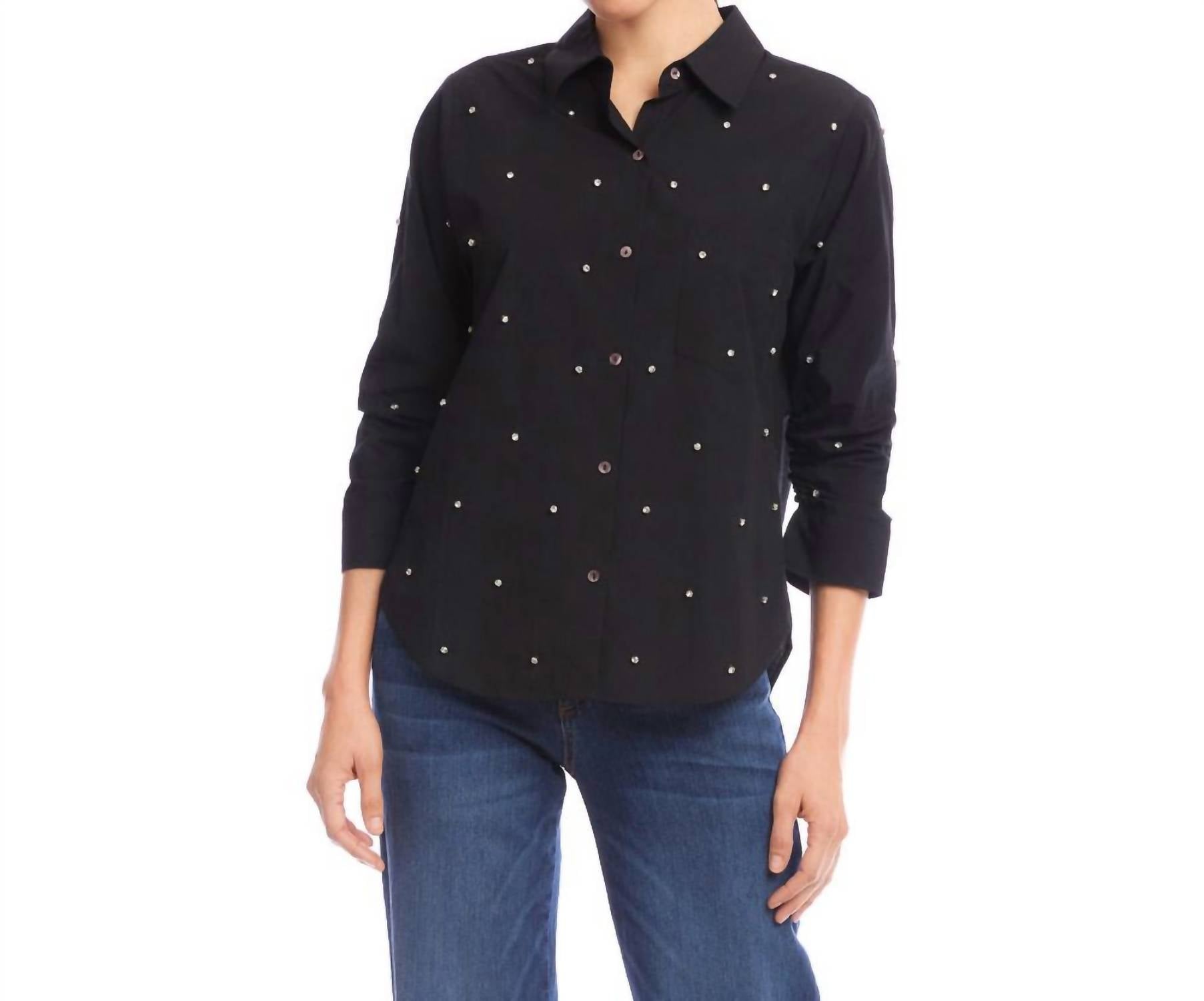 Karen Kane - Embellished Ruched Sleeve Shirt