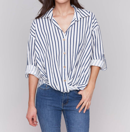 Charlie B - Striped Roll Up Long Sleeves Blouse