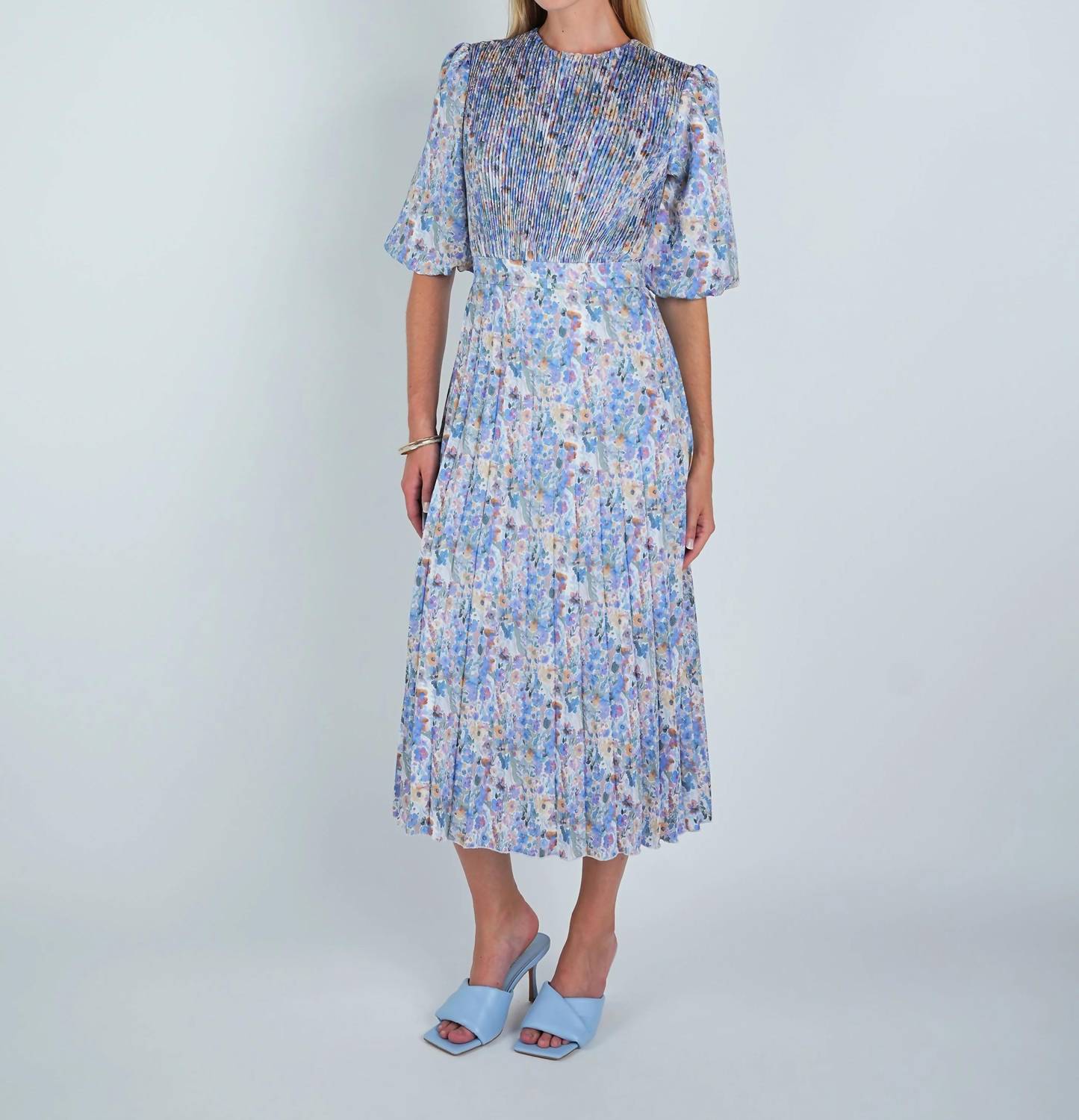 John Abgin - Multi Floral Pleated Midi Dress