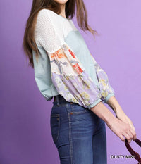 Umgee - Floral Mixed Print Puff Sleeve Knit Top