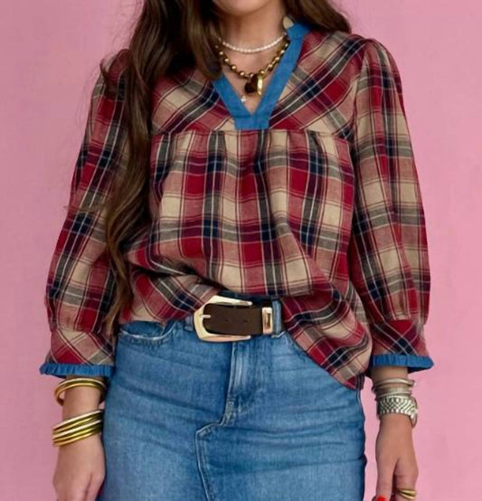 Thml - Long Sleeve Plaid V Neck Top