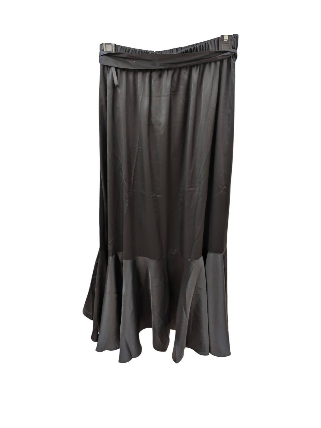 Doe and Rae Women's Surplice Ruffle Skirt With Waist Belt in black - women's skirt - detail view