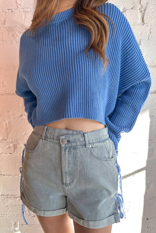 Day + Moon - Gingham Detail Denim Short